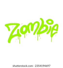 Zombie - Pintura de pulverización con graffiti vectorial con letras dibujadas a mano sobre fondo blanco. Texto de Halloween con textura pulverizada.