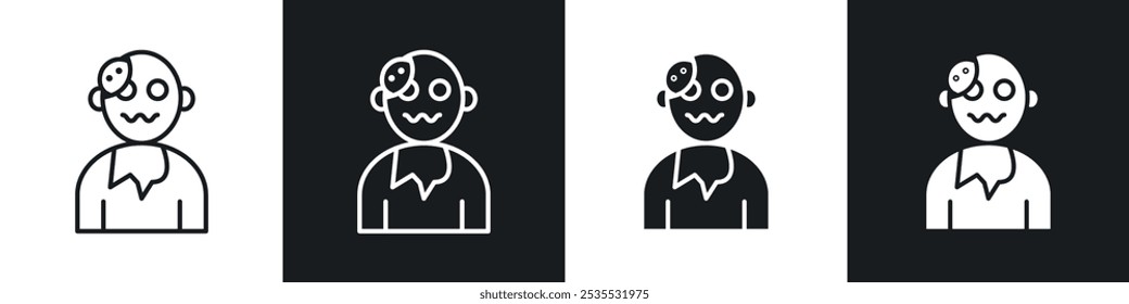 Zombie vector icon set in black and white. EPS 10 illustration