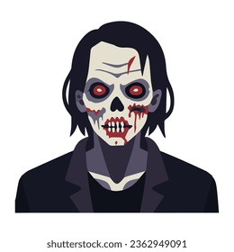 Zombie vector illustration, flat close up zombie halloween avatar vector art isolated on a white background