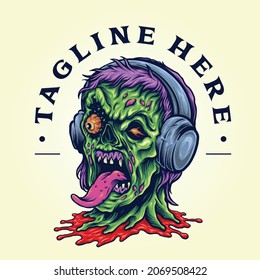 Zombie Vintage Horror Headphone Music Vector illustrations for your work Logo, mascot merchandise t-shirt, stickers and Label designs, poster, greeting cards advertising business company or brands.