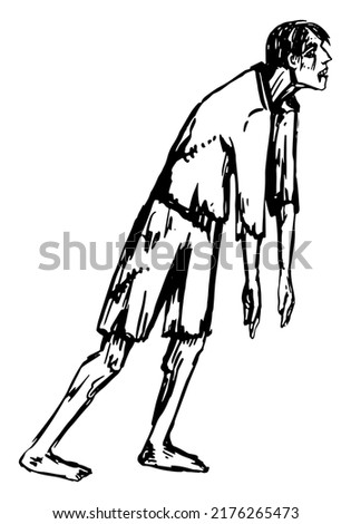 Zombie walking dead man, spooky monster doodle. Halloween hand drawn vector illustration in retro style. Ink sketch isolated on white.
