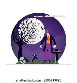 Zombie walking in Graveyard illustration concept