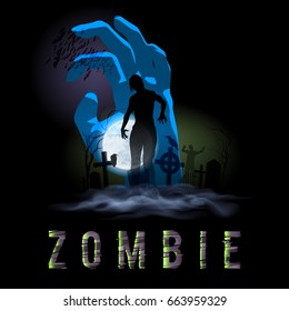 Zombie Walking out from Grave. Halloween Poster