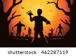 Zombie walking out from grave. Silhouettes illustration for Halloween.