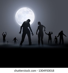 Zombie Walking. Silhouettes Illustration for Halloween Creative Poster