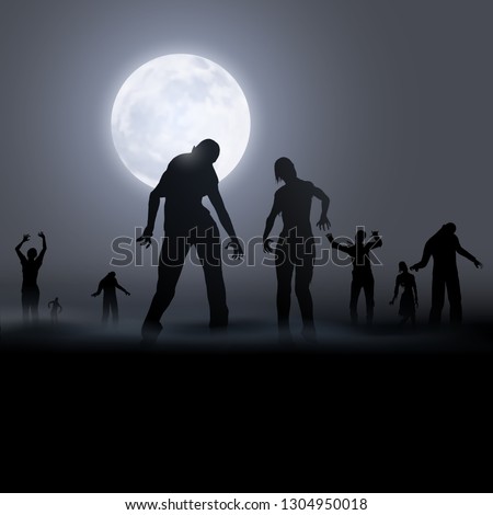 Zombie Walking. Silhouettes Illustration for Halloween Creative Poster