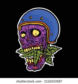 zombie wear helmet and eat cannabis illustration