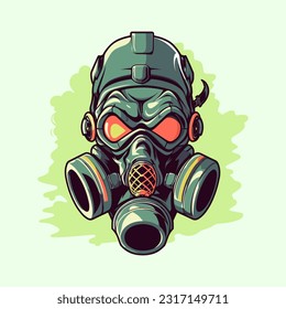 zombie wearing gas mask hand drawn logo design illustration
