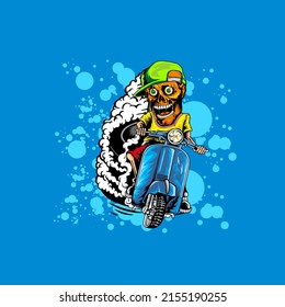 zombie wearing a hat riding a motorbike scooter cool vector illustrative editable