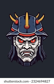 Zombie con el diseño del logo dibujado a mano con una armadura samurai, combinando horror no muerto con espíritu guerrero antiguo