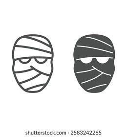 Zombie wrapped in bandages line and solid icon, halloween concept. Vector graphics. Mummy sign on white background, outline style icon for mobile or web design