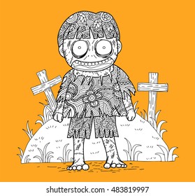 Zombie zentangle by hand drawing. Zombie vector in 
Halloween.