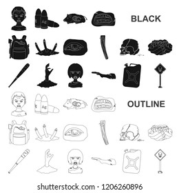 Zombies and Attributes black icons in set collection for design. Dead man vector symbol stock web illustration.
