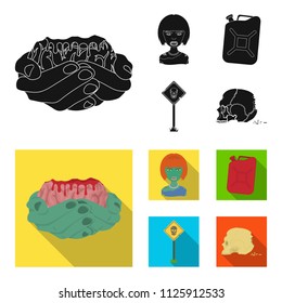Zombies and Attributes black,flat icons in set collection for design. Dead man vector symbol stock web illustration.