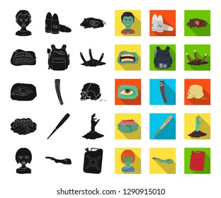 Zombies and Attributes black,flat icons in set collection for design. Dead man vector symbol stock web illustration.
