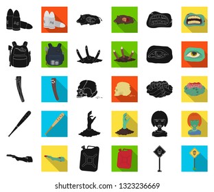 Zombies and Attributes black,flat icons in set collection for design. Dead man vector symbol stock web illustration.