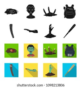 Zombies and Attributes black,flet icons in set collection for design. Dead man vector symbol stock web illustration.