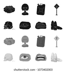 Zombies and Attributes black,monochrome icons in set collection for design. Dead man vector symbol stock web illustration.