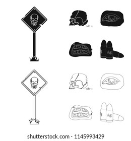 Zombies and Attributes black,outline icons in set collection for design. Dead man vector symbol stock web illustration.