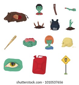 Zombies and Attributes cartoon icons in set collection for design. Dead man vector symbol stock web illustration.