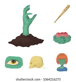 Zombies and Attributes cartoon icons in set collection for design. Dead man vector symbol stock web illustration.