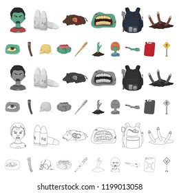 Zombies and Attributes cartoon icons in set collection for design. Dead man vector symbol stock web illustration.