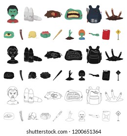 Zombies and Attributes cartoon icons in set collection for design. Dead man vector symbol stock web illustration.