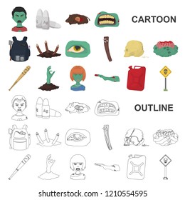 Zombies and Attributes cartoon icons in set collection for design. Dead man vector symbol stock web illustration.
