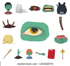 Zombies and Attributes cartoon icons in set collection for design. Dead man vector symbol stock web illustration.