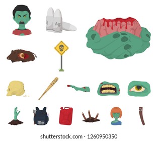 Zombies and Attributes cartoon icons in set collection for design. Dead man vector symbol stock web illustration.