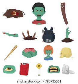 Zombies and Attributes cartoon icons in set collection for design. Dead man vector symbol stock web illustration.