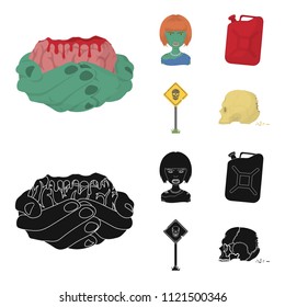 Zombies and Attributes cartoon,black icons in set collection for design. Dead man vector symbol stock web illustration.