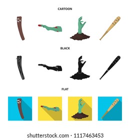 Zombies and Attributes cartoon,black,flat icons in set collection for design. Dead man vector symbol stock web illustration.