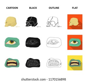 Zombies and Attributes cartoon,black,outline,flat icons in set collection for design. Dead man vector symbol stock web illustration.