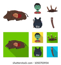 Zombies and Attributes cartoon,flat icons in set collection for design. Dead man vector symbol stock web illustration.