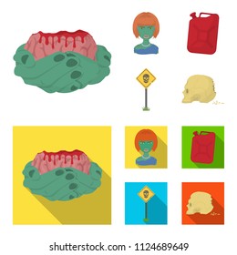 Zombies and Attributes cartoon,flat icons in set collection for design. Dead man vector symbol stock web illustration.