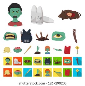 Zombies and Attributes cartoon,flat icons in set collection for design. Dead man vector symbol stock web illustration.