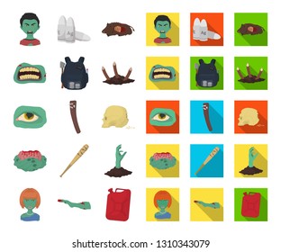Zombies and Attributes cartoon,flat icons in set collection for design. Dead man vector symbol stock web illustration.