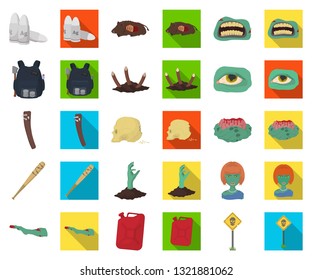 Zombies and Attributes cartoon,flat icons in set collection for design. Dead man vector symbol stock web illustration.