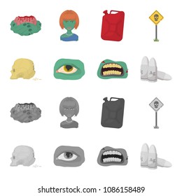 Zombies and Attributes cartoon,monochrome icons in set collection for design. Dead man vector symbol stock web illustration.