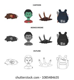 Zombies and Attributes cartoon,outline,monochrome icons in set collection for design. Dead man vector symbol stock web illustration.