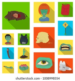 Zombies and Attributes flat icons in set collection for design. Dead man vector symbol stock web illustration.