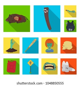Zombies and Attributes flat icons in set collection for design. Dead man vector symbol stock web illustration.