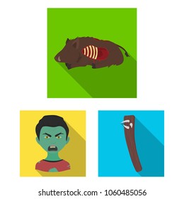 Zombies and Attributes flat icons in set collection for design. Dead man vector symbol stock web illustration.