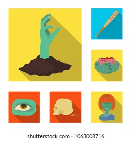 Zombies and Attributes flat icons in set collection for design. Dead man vector symbol stock web illustration.
