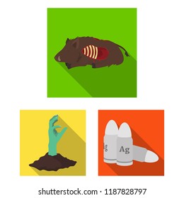 Zombies and Attributes flat icons in set collection for design. Dead man vector symbol stock web illustration.