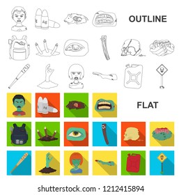 Zombies and Attributes flat icons in set collection for design. Dead man vector symbol stock web illustration.
