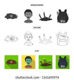 Zombies and Attributes flat,outline,monochrome icons in set collection for design. Dead man vector symbol stock web illustration.