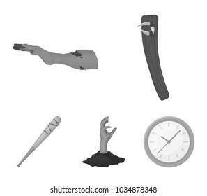Zombies and Attributes monochrome icons in set collection for design. Dead man vector symbol stock web illustration.