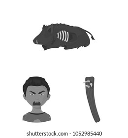 Zombies and Attributes monochrome icons in set collection for design. Dead man vector symbol stock web illustration.